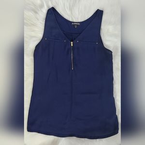 Express Women's Navy Sleeveless Blouse with Gold  Zipper Front Size XS